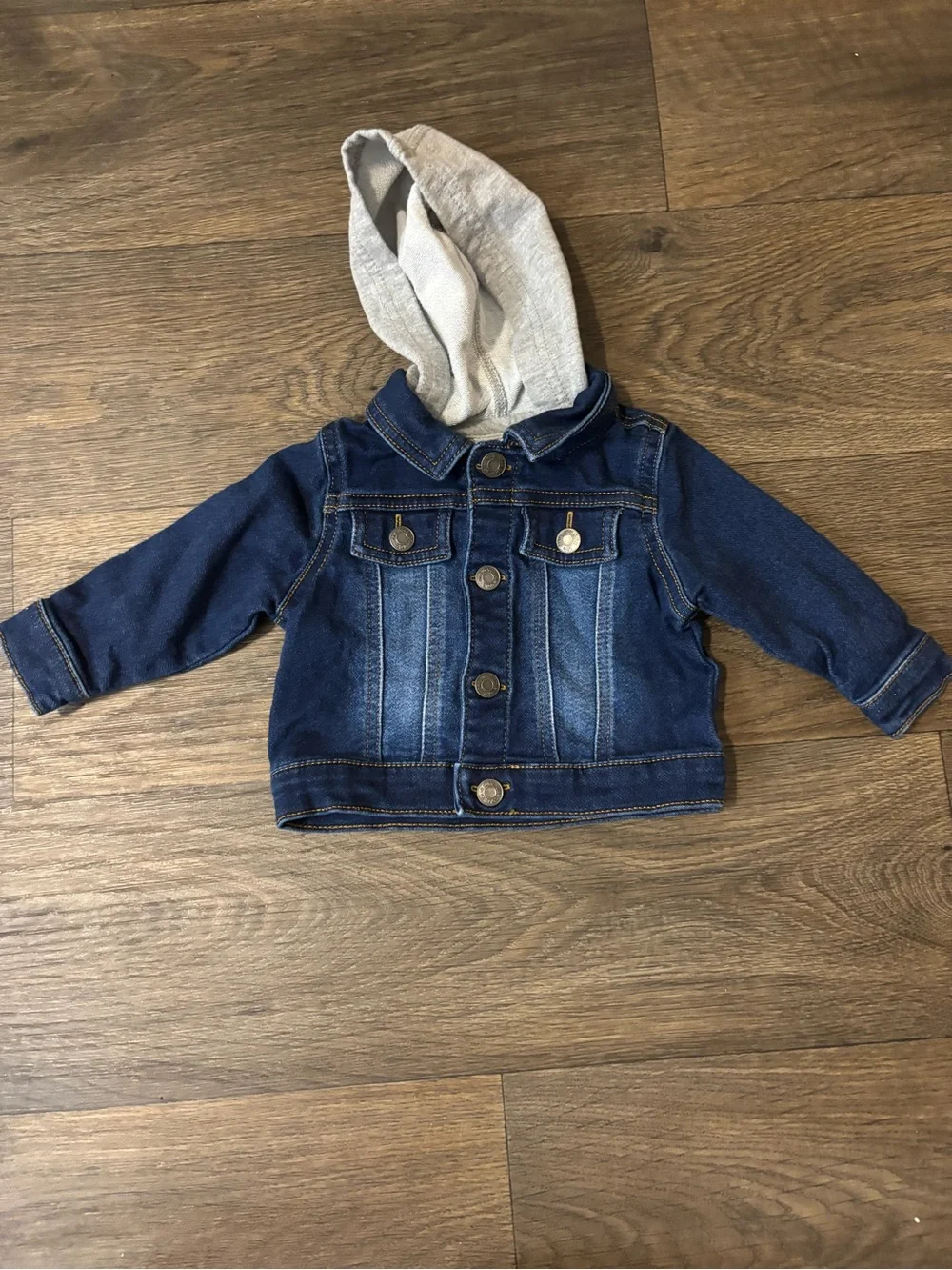 okie dokie Dark Blue Denim Jacket with Gray Hood